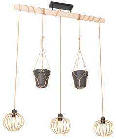 Lampă suspendată rustică aurie cu lemn 3 lumini - Yura