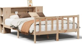 vidaXL Pat cu bibliotecă fără saltea, 140x190 cm, lemn masiv de pin