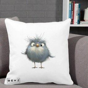 Perna Decorativa Pui Gri Pufos Zbarlit, 40x40 cm, Alba Mata, Husa Detasabila, Perna Inclusa, BEKZ®