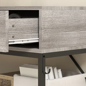 HOMCOM Console Table with 2 Drawers and 2 Mesh Shelves, Hallway Table with Metal Frame for Living Room, Entryway, Light Grey Wood Effect | Aosom Romania