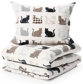 Lenjerie de pat din bumbac Renforce PATTERNED CATS bej Dimensiune lenjerie de pat: 2 buc 70 x 90 cm | 200 x 220 cm