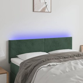 3121383 vidaXL Tăblie de pat cu LED, verde închis, 144x5x78/88 cm, catifea