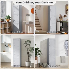 HOMCOM Dulap de birou din oțel cu 3 uși independente cu încuietoare și 2 chei, 45x38x180 cm, gri deschis | Aosom Romania