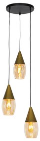 Lampă modernă suspendată aurie cu sticlă chihlimbar cu 3 lumini - Drop