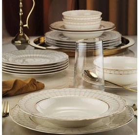 Set de masă 24 piese, porțelan alb cu accente aurii