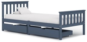 3060703 vidaXL Cadru de pat cu 2 sertare, gri, 100 x 200 cm, lemn masiv pin
