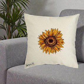 Perna Decorativa Floarea Soarelui Vibranta, 40x40 cm, Ecru, Husa Detasabila, Perna Inclusa, BEKZ®