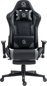 RESIGILAT- Scaun gaming cu masaj în perna lombară, suport picioare, piele PU, Negru/Gri