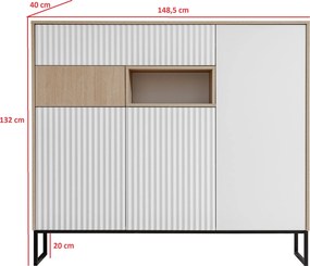 Comodă Bliwon 149 cm cu sertare - herringbone scandi/alb mat