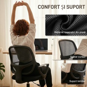 HOMCOM Scaun de Birou Ergonomic Rotativ din Plasă Respirabilă, cu Suport pentru Picioare și Înălțime Reglabilă, Negru | Aosom Romania