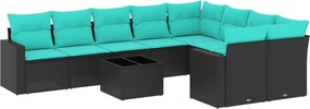 vidaXL Set canapele de grădină cu perne, 10 piese, negru, poliratan
