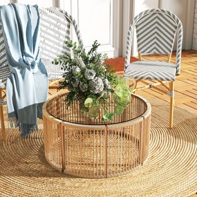 Outsunny Masă laterală din polyrattan, masă de cafea cu blat din sticlă securizată, masă pentru grădină cu cadru din oțel 70 x 70 x 33 cm Maro | Aosom Romania