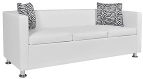 Canapea cu 3 locuri, alb, piele artificiala Alb, Canapea cu 3 locuri