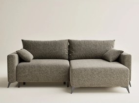 Colțar maro extensibil/cu spațiu de depozitare cu tapițerie din chenille (cu colț pe partea dreaptă/cu șezlong) Leon – Maison de Rêve