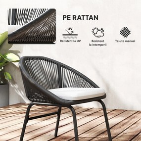 Outsunny Set Bistro pentru Terasa din 3 Piese, Set cu Perne Moi pentru Sezut, Set de Mobilier din Rachita, Negru | Aosom Romania