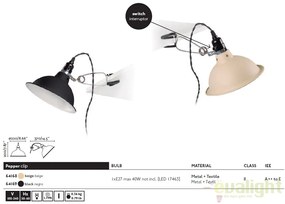 Lampa cu clips design Industrial Style PEPPER negru 64169