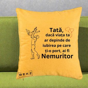 Cadou pentru Tata - Perna Personalizata Tata Nemuritor Joaca in Aer, 40x40 cm, Galben, Husa Detasabila, Perna Inclusa, BEKZ®