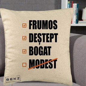 Perna Decorativa Frumos Destept Bogat, 40x40 cm, Bej, Husa Detasabila, Perna Inclusa, BEKZ®