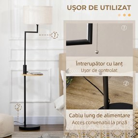 HOMCOM Lampă de Podea din Bambus cu Raft Integrat, Neagră și Bej | Aosom Romania