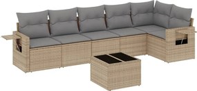 vidaXL Set canapele de grădină, 7 piese, cu perne, bej, poliratan