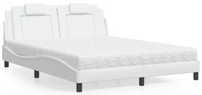 vidaXL Pat cu saltea, alb, 160x200 cm, piele ecologică