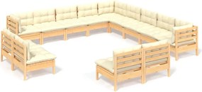 vidaXL Set mobilier grădină cu perne crem, 13 piese, lemn masiv de pin