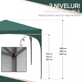 Outsunny Cort cu Copertină Pliabilă 3x3m Adăpost Soare Înălțime Reglabilă Geantă Transport Saci Nisip Verde | Aosom Romania