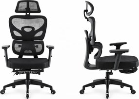 Scaun ergonomic, cotiere 3D, suport lombar adaptiv, spătar reglabil pe inaltime, tetiera 3D, suport pentru picioare, pivotant, Mesh, Negru