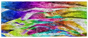 Tablou - Zid de cărămidă cu flăcări colorate (120x50 cm)
