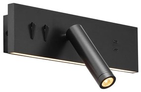 Lampă de perete neagră reglabilă cu USB-C incl. LED - Modric