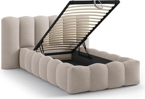 Pat maro deschis tapițat cu spațiu de depozitare cu somieră 90x200 cm Lupine – Micadoni