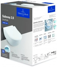 Set vas WC rimless suspendat, Villeroy&amp;Boch Subway 2.0, DirectFlush, cu capac inchidere lenta, 37x56cm, Alb Alpin, 5614R201