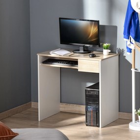 HOMCOM Birou pentru Dormitor, PC din Lemn, Blat Tastatură, Design Compact, Alb și Stejar, Ideal pentru Spații Mici | Aosom Romania