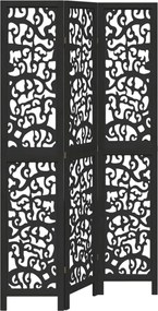 vidaXL Paravan de cameră cu 3 panouri, negru, lemn masiv paulownia