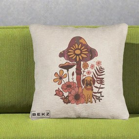 Perna Decorativa Ciuperca Caine Boho, 40x40 cm, Bej Canapea, Husa Detasabila, Perna Inclusa, BEKZ®
