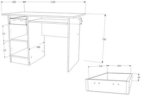 Birou Togo, 1 Sertar, O Usa, Stejar Sonoma, 110 x 60 x 75 cm