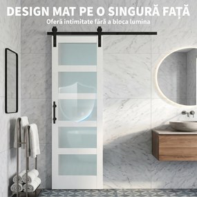 HOMCOM Ușă Culisantă Interior Rustică cu Șină Silențioasă, Kit Feronerie și Mâner, Alb | Aosom Romania