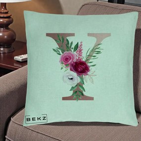 Cadou Personalizat - Perna Personalizata Monograma Rose Gold Litera Y, 40x40 cm, Verde Menta, Husa Detasabila, Perna Inclusa, BEKZ®