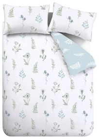 Lenjerie de pat din bumbac egiptean Bianca Meadow Flowers, 200 x 200 cm, alb - albastru