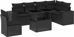 vidaXL Set canapele de grădină cu perne, 7 piese, negru, poliratan