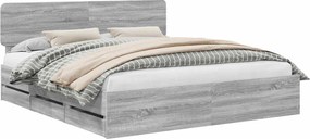 vidaXL Cadru de pat cu sertar Sonoma gri 180 x 200 cm Lemn prelucrat