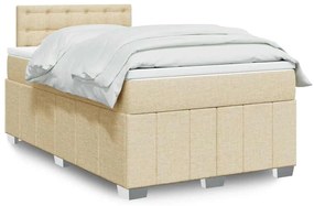vidaXL Pat box spring cu saltea, crem, 120x200 cm, textil