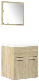 3324986 vidaXL Set mobilier de baie, 3 piese, stejar sonoma, lemn prelucrat