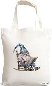 Sacosa de Panza pentru Cumparaturi, Geanta Tote, model The Bookish Gnome 15 38 x 34.5 cm, Alba, BEKZ®