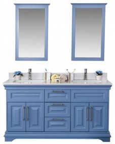 Set Mobilier Baie Huron 60, Include Dulap Baza cu Lavoar Dublu și 2 Oglinzi, 150 cm, Albastru