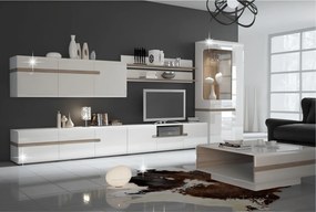 Vitrină, albă extra luciu ridicat HG/stejar sonoma închis, model stânga, LYNATET TYP 01