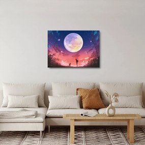 Tablou pe sticlă - Femeie și câine pe lună plină (70x50 cm)