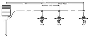 Lanț LED solar 15xLED/0,2W/3,7V 15 m 3000K IP44