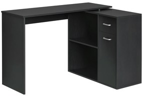 HOMCOM Birou de Colț pentru Studiu cu 2 Sertare și 2 Rafturi, Birou Modern din Lemn, 117x82x74 cm, Negru | Aosom Romania