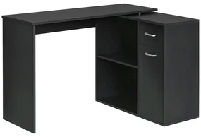 HOMCOM Birou de Colț pentru Studiu cu 2 Sertare și 2 Rafturi, Birou Modern din Lemn, 117x82x74 cm, Negru | Aosom Romania